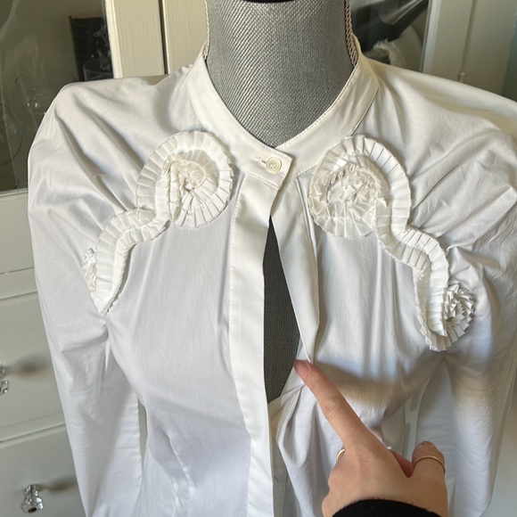 Gorgeous designer style decorative mutton sleeve BCBG white Poplin top blouse - Picture 6 of 10